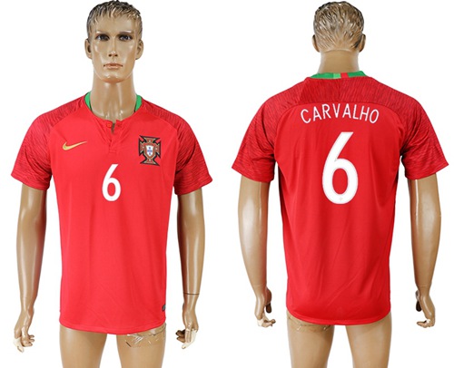 Portugal #6 Carvalho Home Soccer Country Jersey